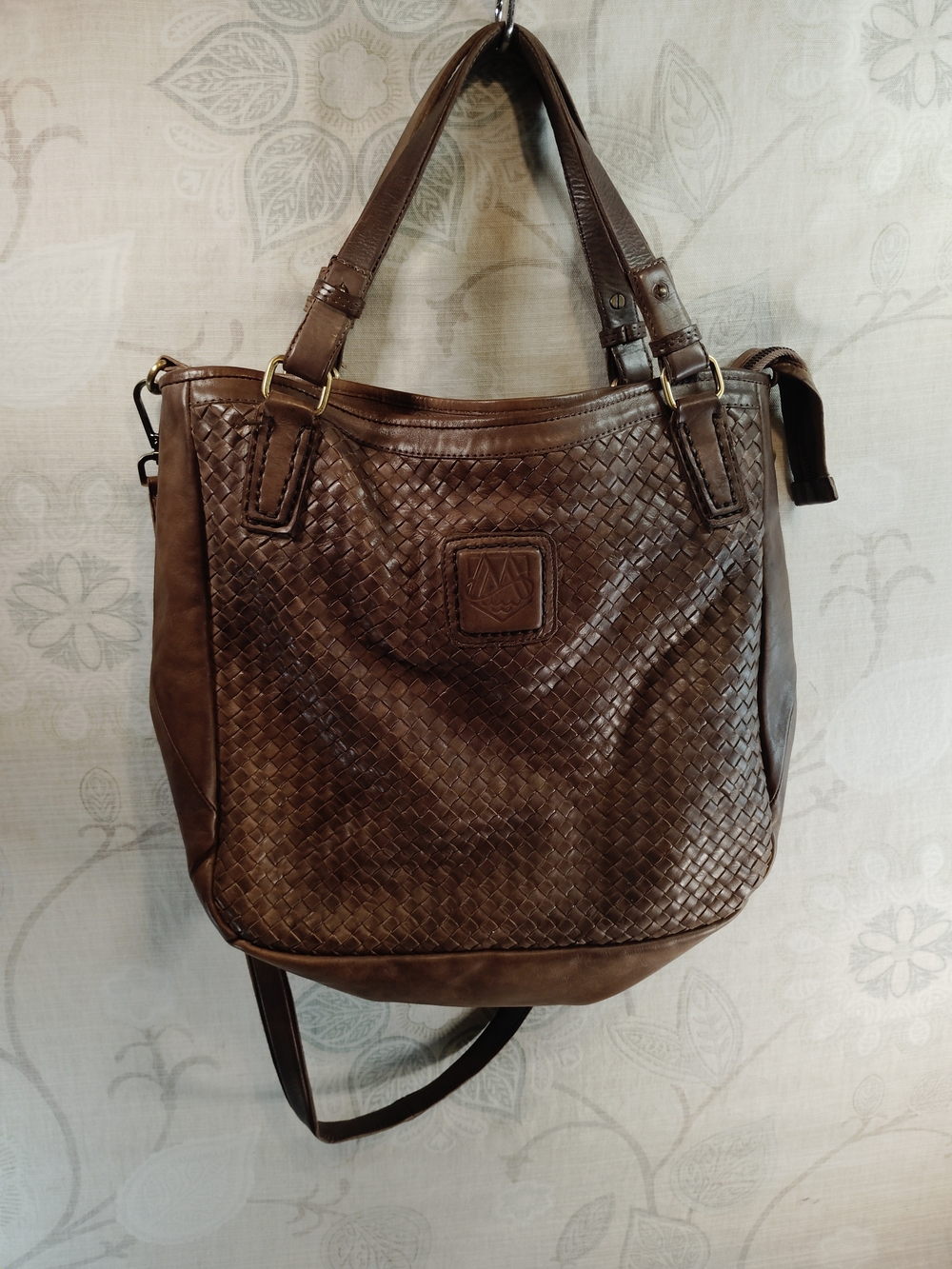 Malatesta Woven-Texture Brown Crossbody/ Shoulder Tote Bag